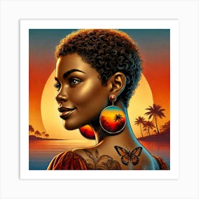 Black Woman With Butterfly Earrings Art Print