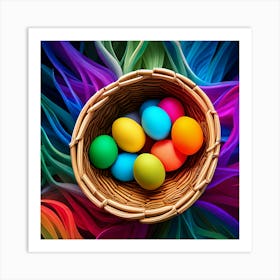 Colorful Easter Eggs In A Basket ok color Art Print