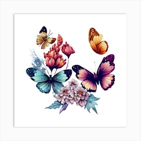 Butterflies On A White Background Art Print Art Print