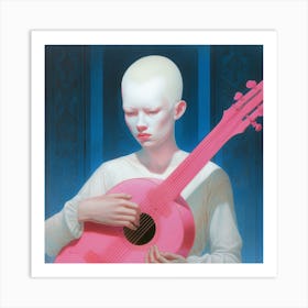 Girl With A Pink Guitar Art Print