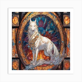 White Wolf In Stained Glass Art Print