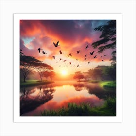 Sunrise Over A Lake Art Print