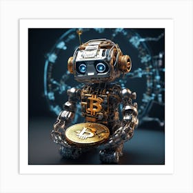 Bitcoin Robot Holding A Bitcoin Art Print