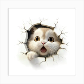 Cat Peeking Out Of A Hole 6 Art Print