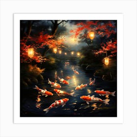 Koi Fish In A Pond art print Art Print