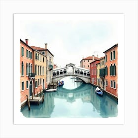 Classic Venetian Architecture In Watercolor, Highlighting Grand Canals And Bridges 1 Art Print