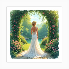 Elegant Watercolor Princess Diana In A Lush Garden Paradise 1 Art Print