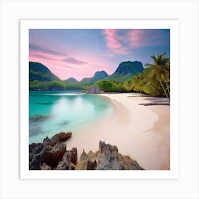 Landscape Seychelles Island Shades Of Blush Pink Pale Blue And Mint Green Studio Photography Art Print