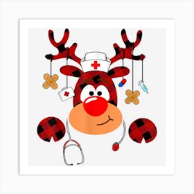 Buffalo Plaid Moose Christmas Reindeer Nurse Funny Xmas Art Print