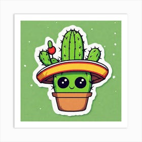 Mexico Cactus With Mexican Hat Inside Taco Sticker 2d Cute Fantasy Dreamy Vector Illustration (7) Art Print