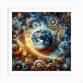 Earth With Gears In Space Art Print