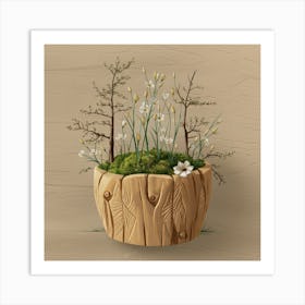 Mossy Wooden Planter Art Print