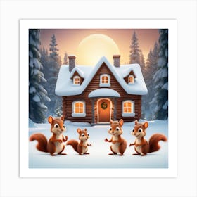 Squirrels In Front Of The House Art Print