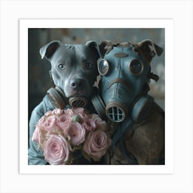 Gas Masks And Roses Art Print