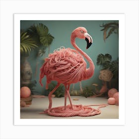 A Flamingo made of rope Art Print