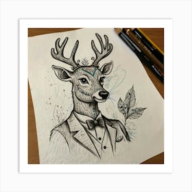 Deer In Tuxedo 1 Art Print