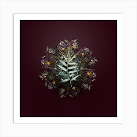 Vintage Bush Cane Flower Wreath on Wine Red Art Print