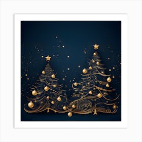 Christmas Tree On Blue Background 4 Art Print