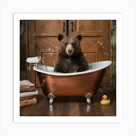 Bear In A Bathtub Bathroom Art Print