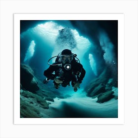 Scuba Diver In Cave Art Print