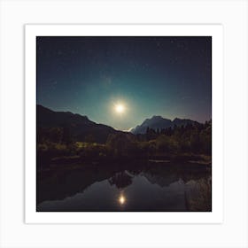 Moonlight Over A Lake Art Print