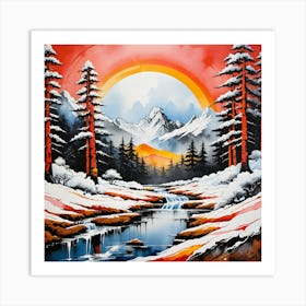 Sunrise Over Snowy Mountains Art Print