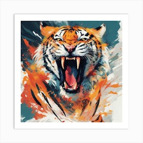 An Abstract Representation Of A Roaring Tiger, Formed With Bold Brush Strokes And Vibrant Colors Art Print