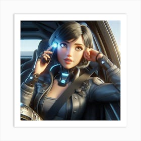 Futuristic Woman In Car 1 Art Print