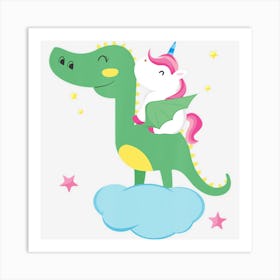 Cute Unicorn Riding Dragon Boy Girls Kids Gift Art Print