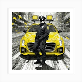 Policeman On A Yellow Taxi Art Print