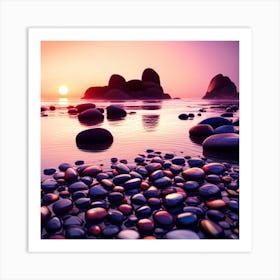 Pebbles On The Beach At Sunset Art Print