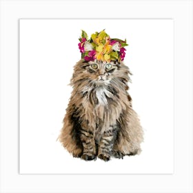 Cat With Flower Crown Art Print