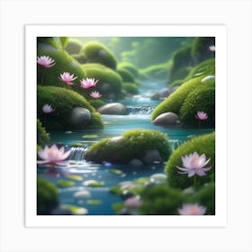 Lotus Flower In The Stream Art Print