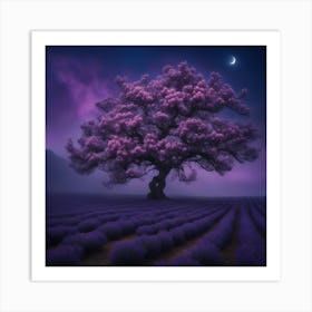 Lavender Field At Night 1 Art Print