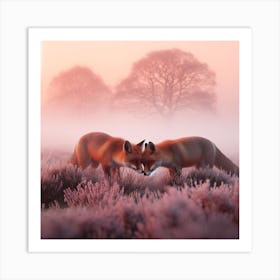 Foxes In The Mist 1 Art Print