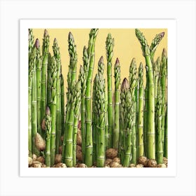 Frame Created From Asparagus On Edges And Nothing In Middle Ultra Hd Realistic Vivid Colors High Art Print