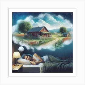 Dreaming Woman Sleeping In Bed Art Print