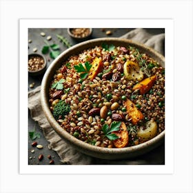 A Close Up Of A Dish Featuring Earthy Grains, Such Art Print