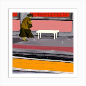 Lady And A Bench Square Art Print