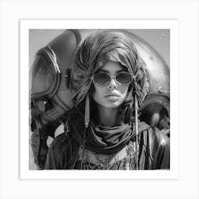 Sand punk Woman In Sunglasses in the desert Art Print