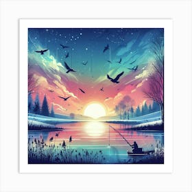 Sunset With Birds 2 Art Print