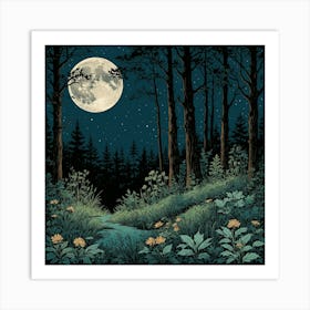 A Vintagestyle Poster Depicting A Serene Night 0 Art Print