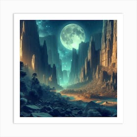 Full Moon In The Mountains 1 Art Print