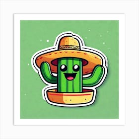 Mexico Cactus With Mexican Hat Inside Taco Sticker 2d Cute Fantasy Dreamy Vector Illustration (11) Art Print