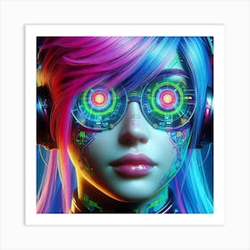 Futuristic Girl With Headphones Art Print