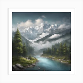 0 Breathtaking Mountain Range With A Clear River Run Esrgan V1 X2plus Art Print