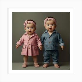 Two Babies In Pink Outfits Art Print