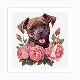 Dog With Roses 9 Art Print