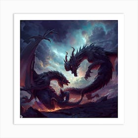 Two Dragons Fighting Art Print