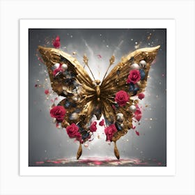 Butterfly With Roses Art Print